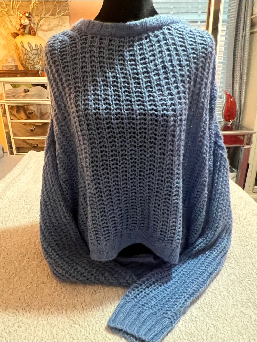 Socialite Light Blue Open-Weave Crewneck Sweater
